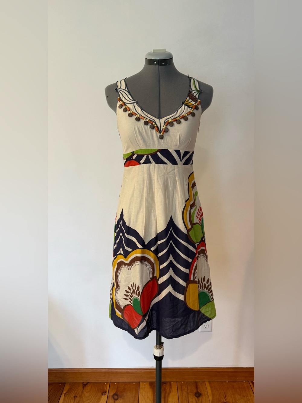 Sleeveless Cream Floral Print Summer Dress
